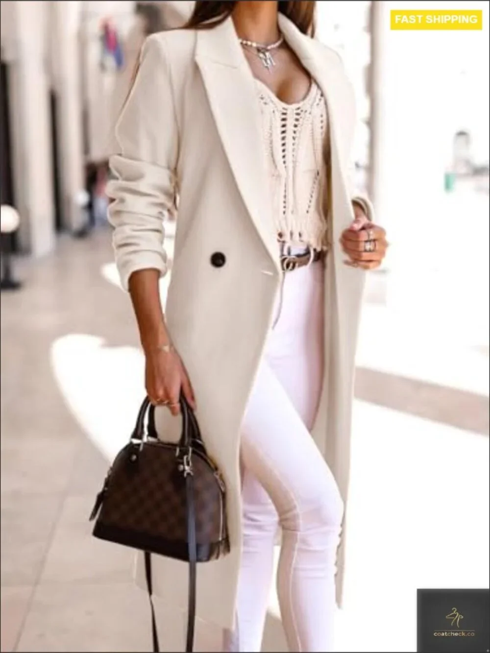 Wool Blend Pea Coat Notch Lapel Long Sleeve Classic Fit Below Knee Length